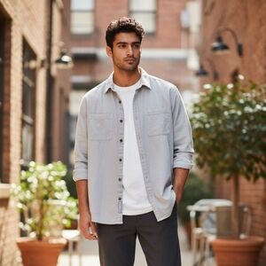 Wonderly Men's Gray Button Down Shirt 100% Cotton Casual Size M